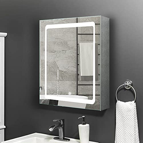 Janboe 500x700x130mm beleuchteter Led Spiegelschrank für Badezimmer aus Edelstahl Wandmontierter rahmenloser Medizinschrank mit Touch Swith + Demister Pad Anti Fog für Make-up Kosmetik