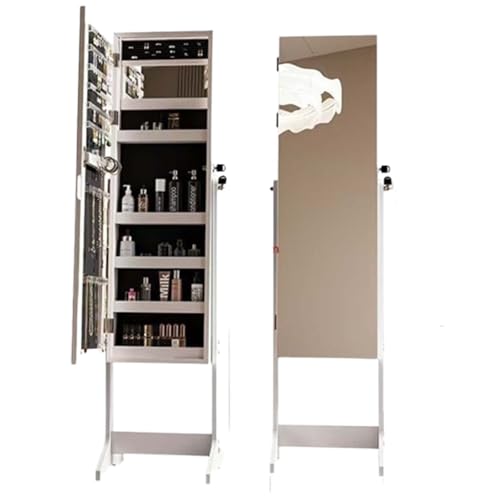 Generisch Spiegelschrank Mit Spiegel Schloß, Schmuck Spiegelschrank Mit Spiegel, Schmuckschrank Stehend, Für e, Kettenhaken, Ohre Und Kosmetik, Freistehend(White)
