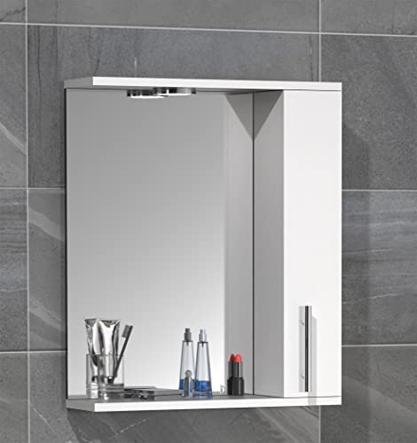 VCM Badspiegel Wandspiegel 50 cm Hängespiegel Spiegelschrank Badezimmer Drehtür Beleuchtung Lisalo M Weiß