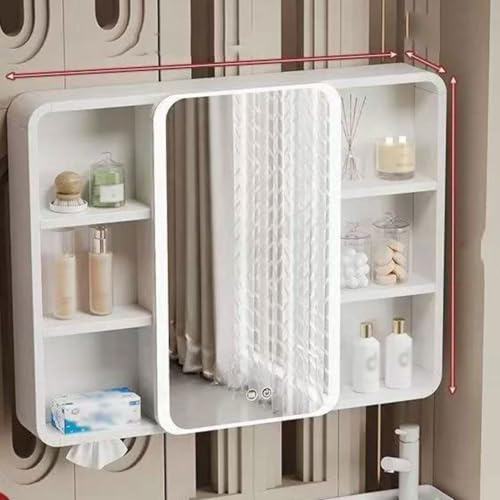 Spiegelschrank Bad mit Beleuchtung und offenem Fach Badschrank mit Spiegel Badezimmer Spiegelschrank mit 1 Türen Hängeschrank badspiegel Badezimmerspiegelschrank Spiegelschrank Bad für Badezimmer