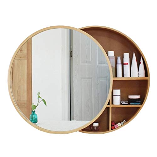Mirror Cabinets Spiegelschrank Runden Badezimmerspiegel Wandspiegel Hängeschrank mit Ablage Schminkschrank aus Holz, fürs Bad, Schlafzimmer, Wohnzimmerdekoration (Color : Wood Color, Size : 50cm)