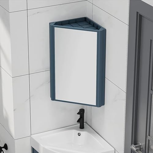 Eck-Badezimmer-Spiegelschrank – Wandmontierter Schminktisch für kleine Räume, wasserdichte Aluminiumlegierung, IP54, blaues Finish, perfekt für kompakte Badezimmer