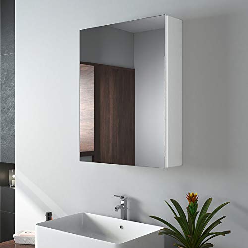 EMKE Spiegelschränke, 50x65cm Bad Spiegelschrank Badschrank mit Doppelseitiger Spiegel (Weiß)