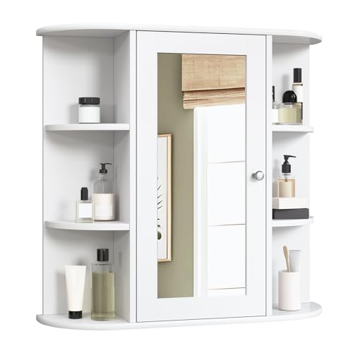 eSituro Spiegelschrank Badspiegel Hängeschrank mit Türen Wandschrank Badschrank, Weiß, BxHxT ca: 60x58x16cm