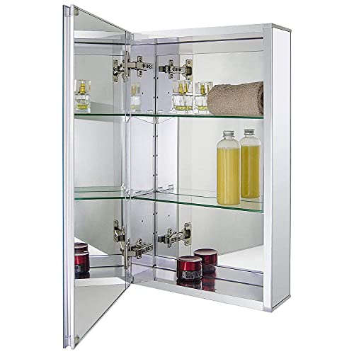 Fundin Aluminium-Badezimmer-Spiegelschrank für Unterputz- oder Aufputzmontage, mit rahmenloser, doppelseitiger Spiegeltür, 38.1 x 61 cm