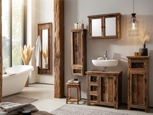 Woodkings Badmöbel Sumatra | Badezimmer Set 4-teilig aus Altholz | Schränke für Badezimmer im Landhausstil | rustikal und nachhaltig | viel Stauraum
