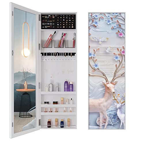 Eingangsrad, in voller Länge hängender Spiegel Schmuck Schrank, Wandmontage/ Türhängende, abschließbarer Make-up-Aufbewahrungsorganisator, mit Kosmetikbox ( Color : Left door , Size : 37*10*120cm )