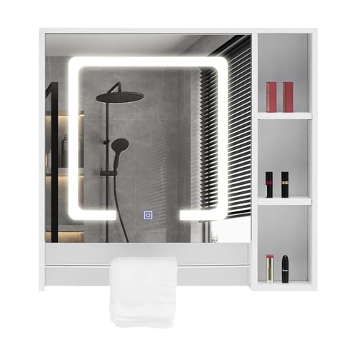 CLIPOP LED-beleuchteter Badezimmer-Spiegelschrank, Badezimmer-Wandschrank mit verstellbaren Höhenregalen und Turmregal, Spiegel-Medizinschrank für Wohnzimmer, Badezimmer