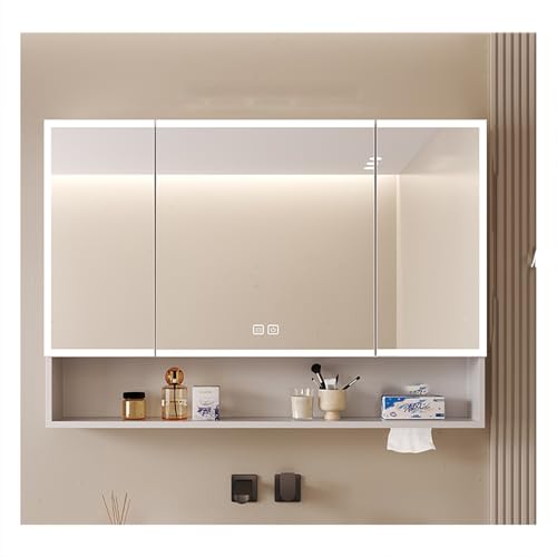 LED-Spiegelschrank, Badezimmerschrank, Wandmontage, mit Spiegeltüren, ideal für Zuhause, Wohnungen, Boutique, Hotels, Schlafsäle, Weiß, 120 x 70 cm