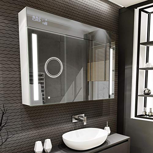 Artforma Spiegelschrank mit LED Beleuchtung 3-Türig anpassen (100 x 72 x 16,6 cm) | 17 Dekore | Badschrank | Beleuchtet Badezimmerschrank | LED Farbe und Zubehör zur Auswahl