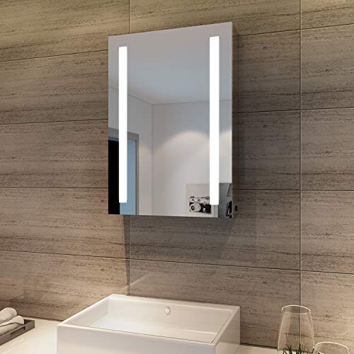 SONNI Spiegelschrank Bad 70 × 50 cm Spiegelschrank mit beschlagfrei Badezimmerspiegelschrank mit Kippschalter LED Spiegelschrank IP44