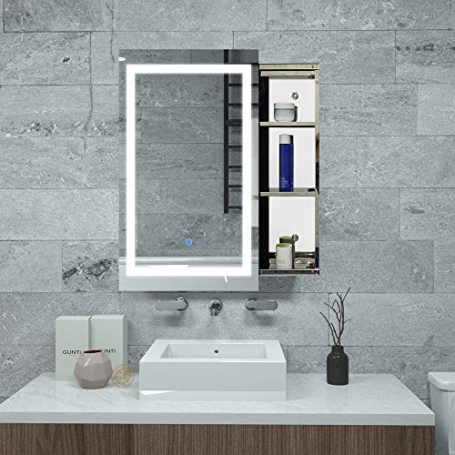 Janboe LED Spiegelschrank für Bad Edelstahl Spiegelschrank mit Verschiebbarer Spiegel, Dimmfähigkeit mit Speicherfunktion