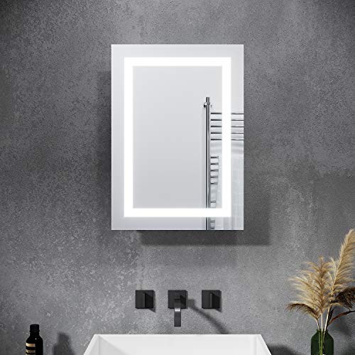 SONNI Spiegelschrank mit Beleuchtung 50 x 70 cm Beschlagfrei Silbrig Badspiegelschrank mit Rasierersteckdose und Schiebetür Badezimmer Rechteckig Spiegelschrank mit Kippschalter