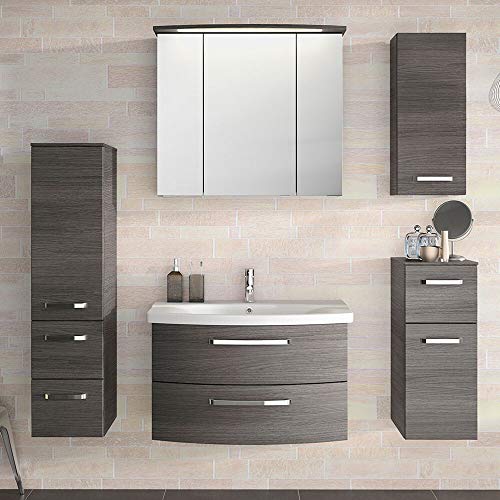 Lomadox Badezimmer Waschplatz 80cm grau Spiegelschrank Bad Hängeschrank Midischrank